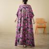 DIMANAF 2025 Women Plus Size Summer New Vintage Floral Dress Holiday Long Basic Short Sleeve Casual Loose Dress