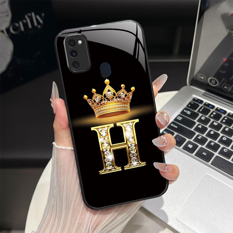 Für Samsung M21 M31 M21S M31S Hülle Modische Buchstaben Hartes Gehärtetes Glas Rückseitenabdeckungen Für Samsung Galaxy M30s M 31 M 21 Handyhülle