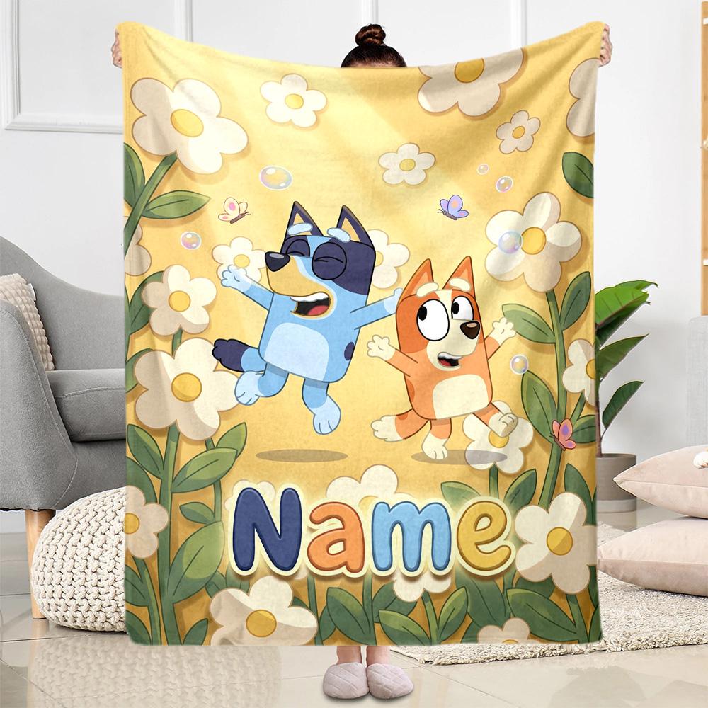 Bluey Adventure Customize Your Name Blanket Multi-purpose Customizable Blanket Warmthful Decor Versatile for Office Chair Picnics Seaside Nap