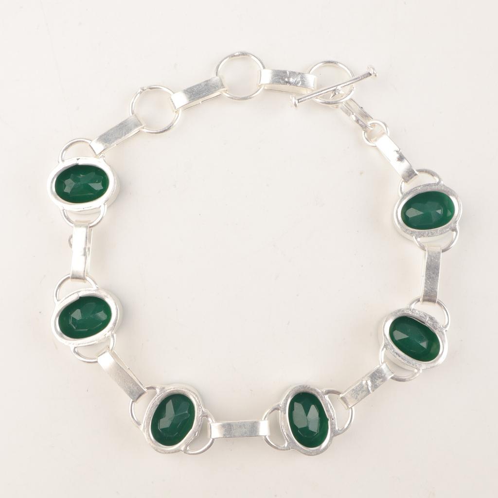 Green Onyx Gemstone 925 Sterling Silver Jewelry Handmade Bracelet 9" For Wedding RB-6-14