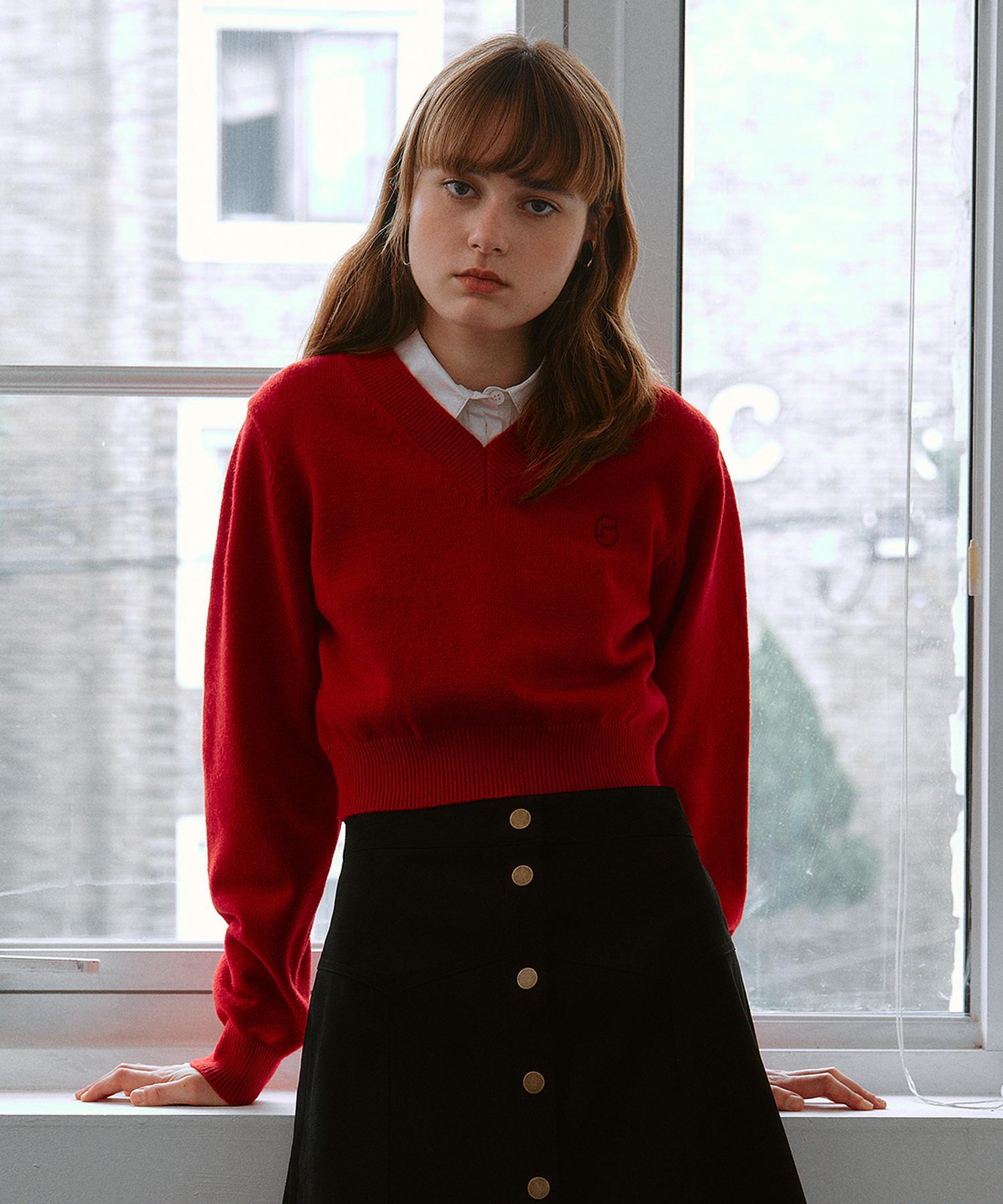 Lora Lora V Neck Crop Knit Red Red/Free