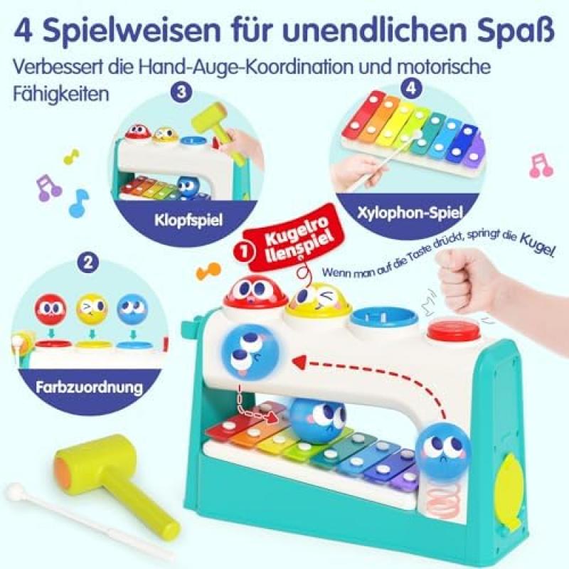 HOLA Toddler Toys 1+ Years, Hammering Xylophone Musical Toy for Boys Girls, 12+ Months Baby Gift, Montessori Educational Toy
