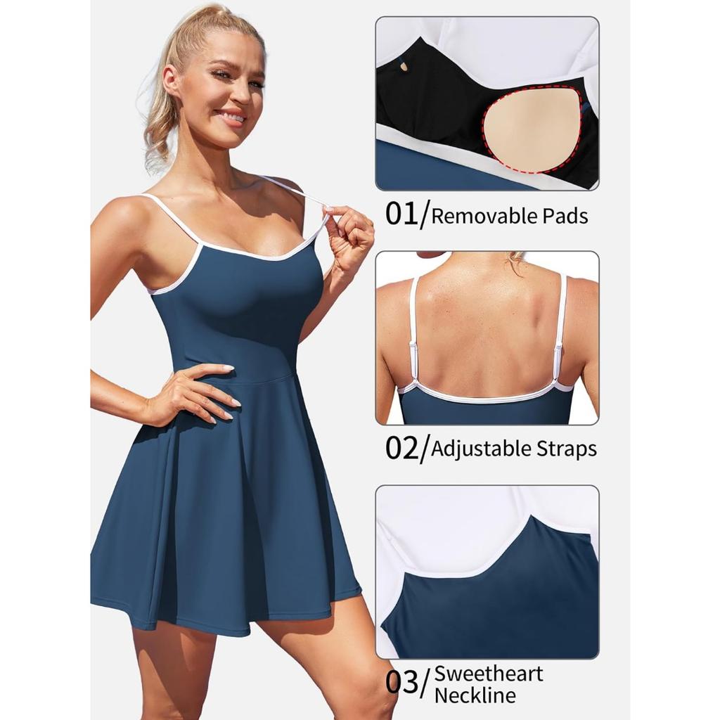 CHARMLEAKS Tenniskjole for kvinner med shorts Golfkjole Trening Justerbar treningskjole Activewear