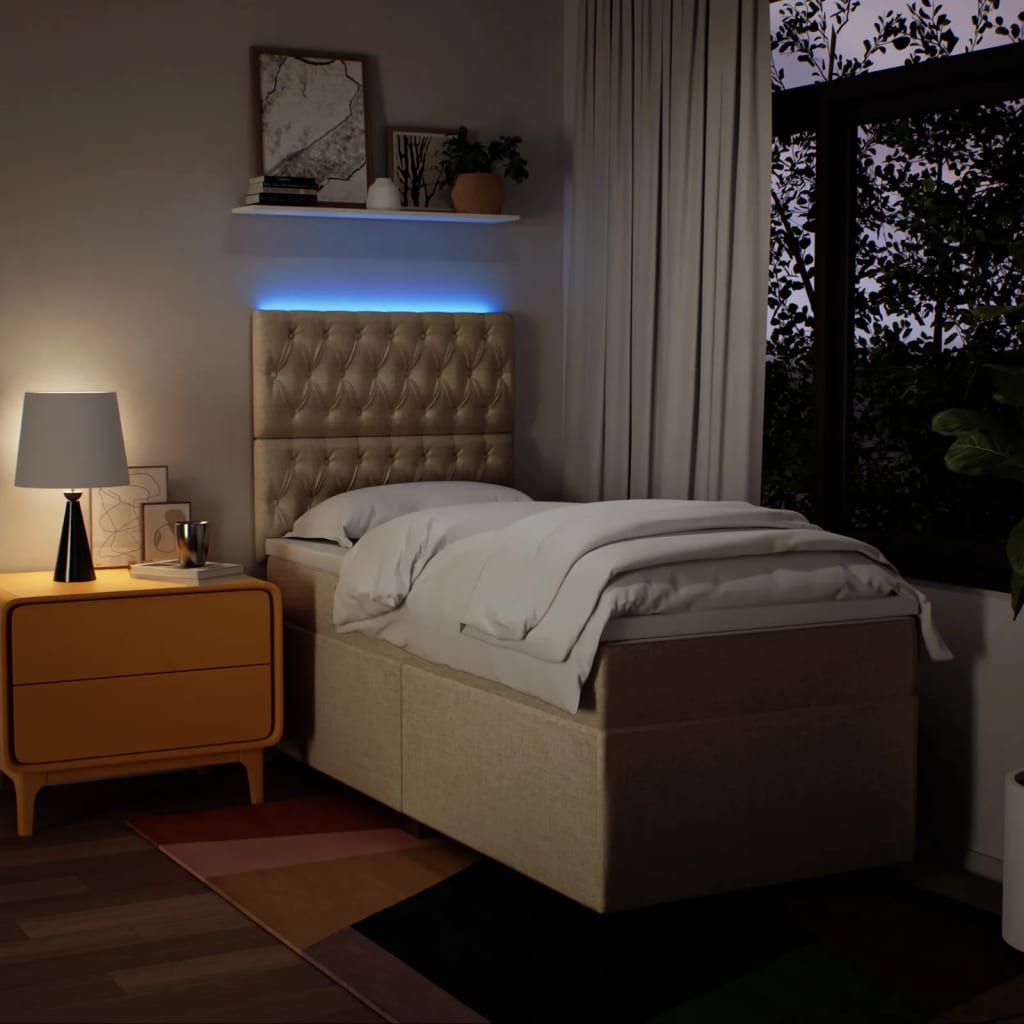 Box Spring Bed with Mattress Cream 90 x 190 cm Fabric