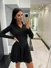 Elegant Autumn Lapel Long Sleeve High Waist Ruffle Hem Slim Pleated Short Comfortable Lightweight Recognition Elegant with Flattering Chic Dress