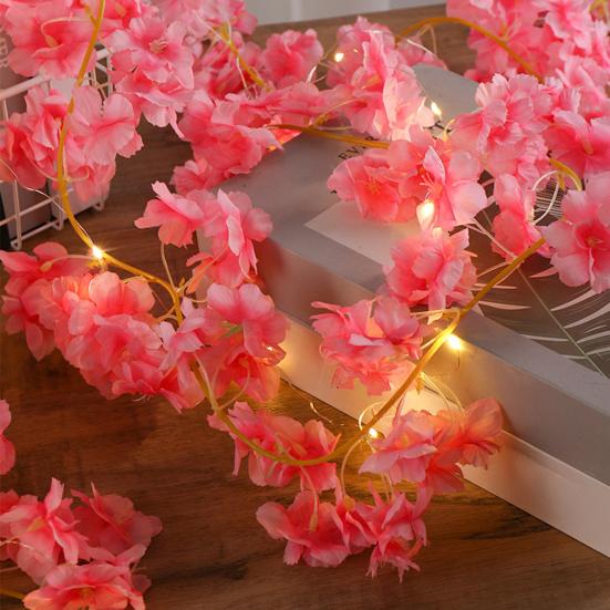 Cherry Blossom LED String Lights 2M 20-LED Artificial Flower Vines Fairy Lights Wedding Christmas Party Holiday Decoration for Indoor Displays