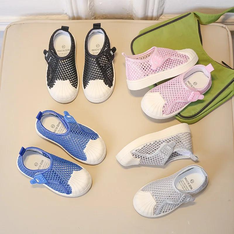 Unisex Kids Flat Shoes for Summer Air Mesh Breathable Net Fabric Sneakers for Boys Girls School Children Casual Shoes Anti-kick