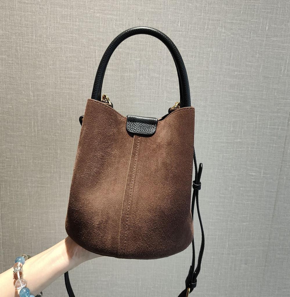 2025 cowhide Leather Small Bucket Basket bags Cute Women Handbags fashion Top-handle bag Work Shoulder Crossbody blue bag Lady