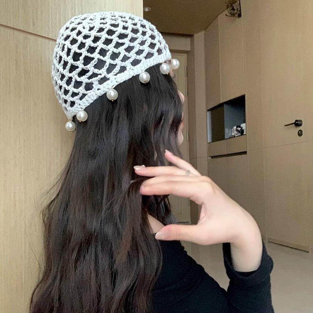 Round Beads Knit Beanies Hollow Out Ethnic Style Hat Crochet Hollow Tassels Knitted Hat  Outdoor