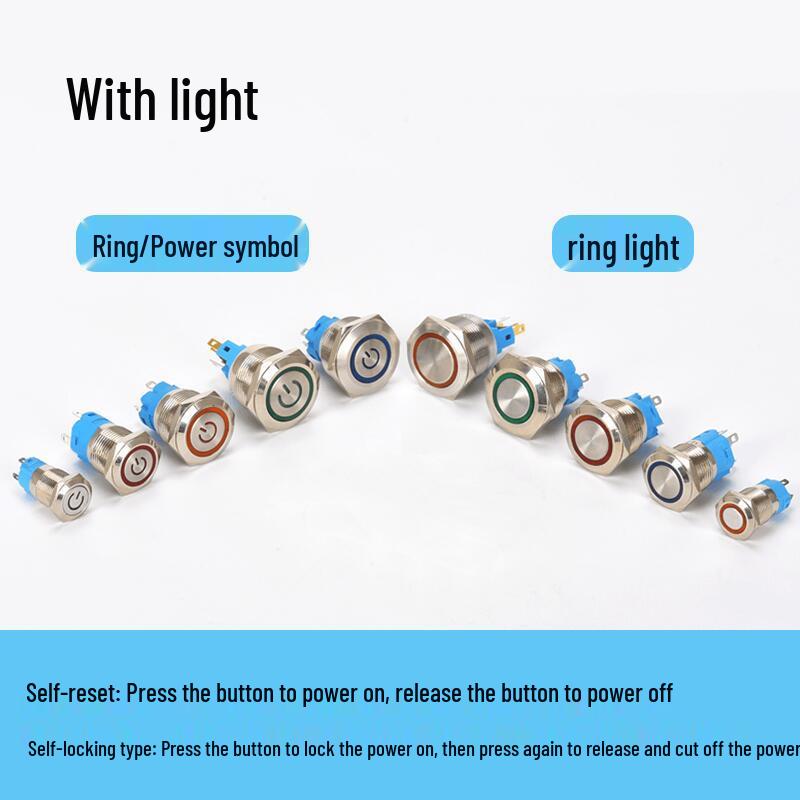 LED Ring Metal Push Button Switch: 12mm, 16mm, 19mm, 22mm - Momentary & Latching Options
