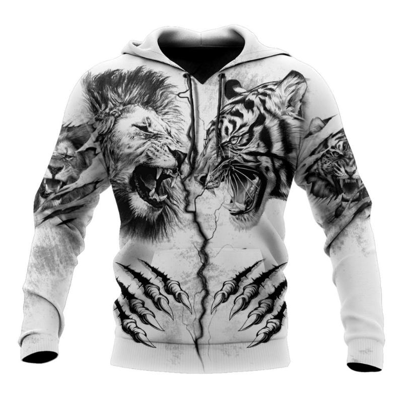 Spring and Autumn Men's Wolf Animal Pattern 3D Printing Hoodie Harajuku Fashion Hooded Sweatshirt Unisex Casual Pullover 01