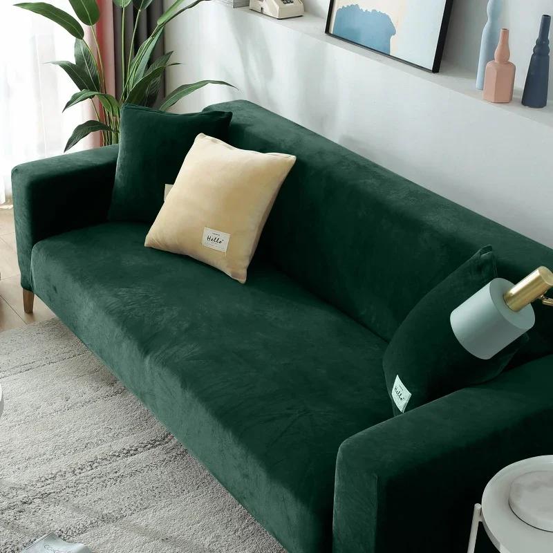 Velvet Sofa For Living Room Thick Elastic Sofa Cover 1/2/3/4 Seater L Shaped Corner Cover Stretch Cover For Sofa