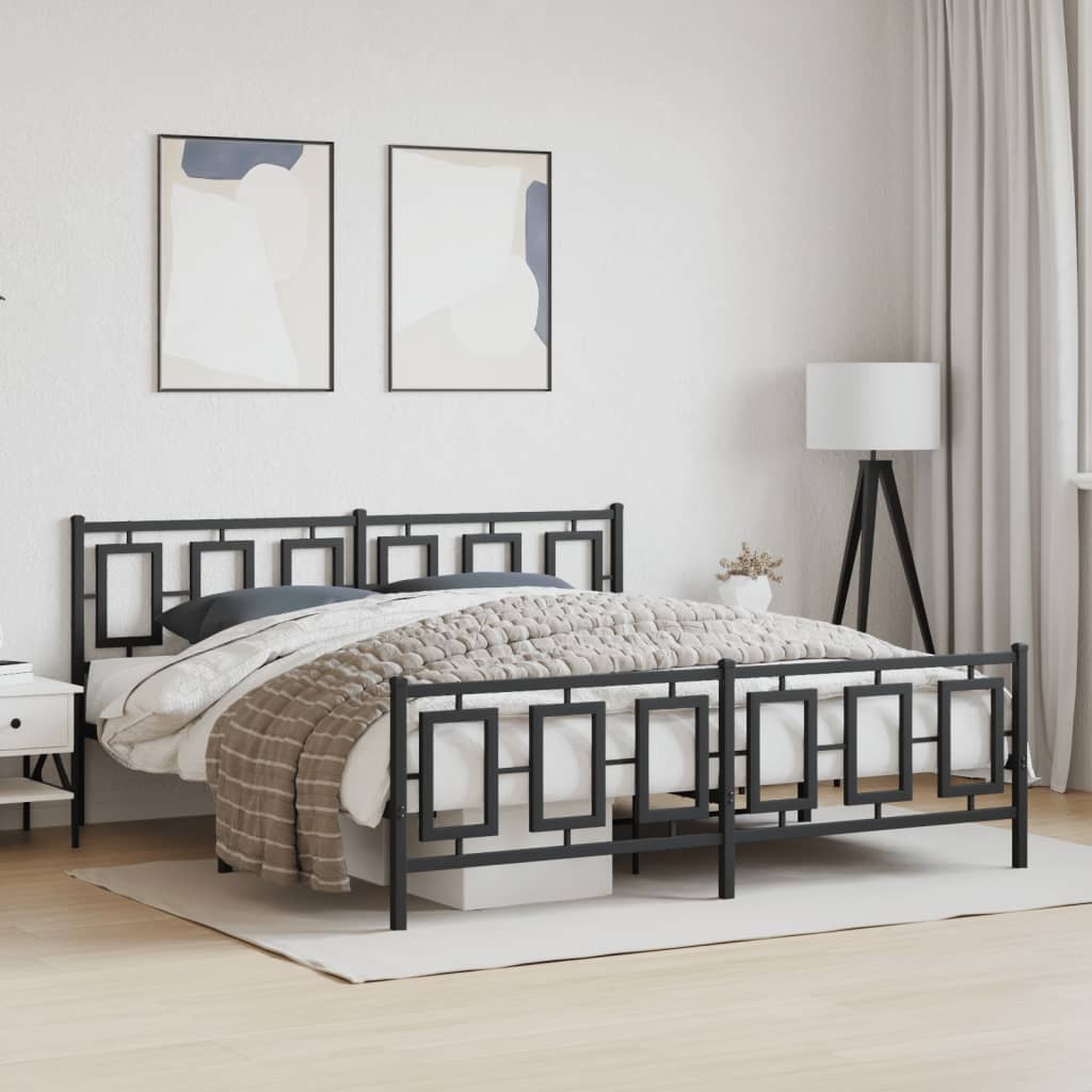 Metal Bed Frame with Headboard and Footboard Black 183 X 213 Cm