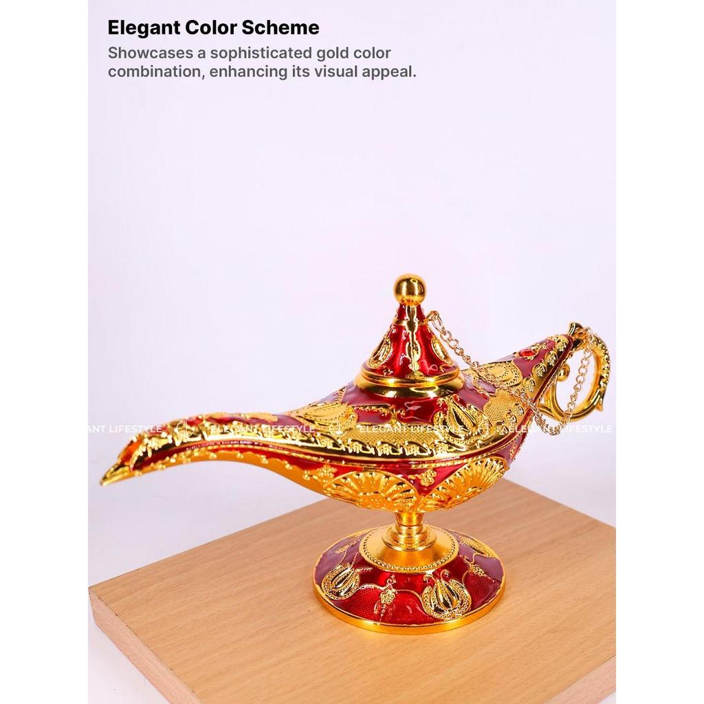 Ge Aladdin Chirag Lamp-Luxurious Metal Jewelry Box,Decorative Showpiece, Home & Office-(Gold-red)