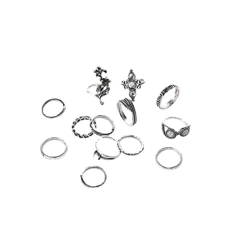 Vintage Personality Women'S Suit Feather Flower Waves 13-Piece Set Ring