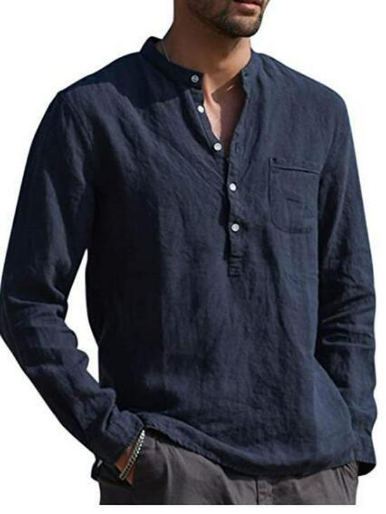 Men's Long Sleeve V-Neck Casual Beach Linen Shirt (2023)