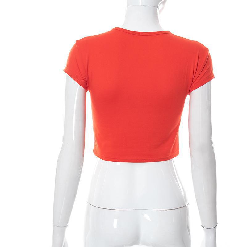 European and American Summer Round Neck Y2K Pullover Short Sleeved Printed Rhinestone Exposed Navel Casual Women's Top T-shirt