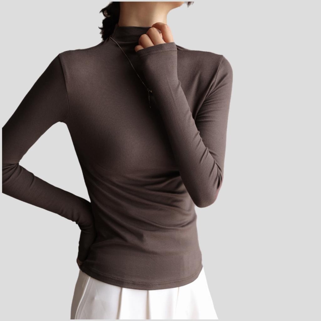 Simple Women's Modal Base Shirt Half-High Neck Pullover Base Shirt Slim-Fit Long Sleeve Stretch T-Shirt