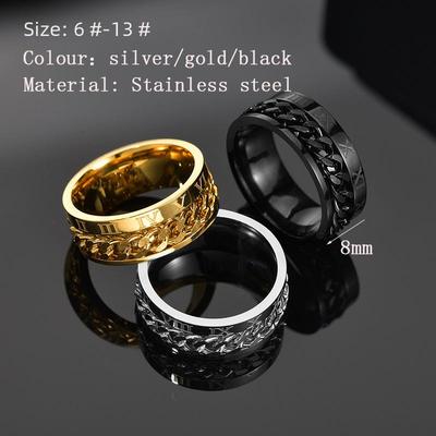 Popular European & American Men's Stainless Steel Rings: Corroded Roman Numerals and Rotating Chain Design