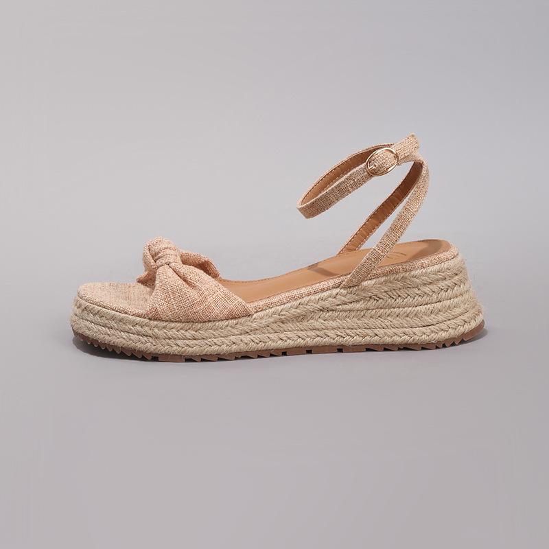 

Hemp rope slope heel platform sandals kinked open-toed summer vacation casual flat cool slippers daily fashion women s shoes 43 абрикосовий