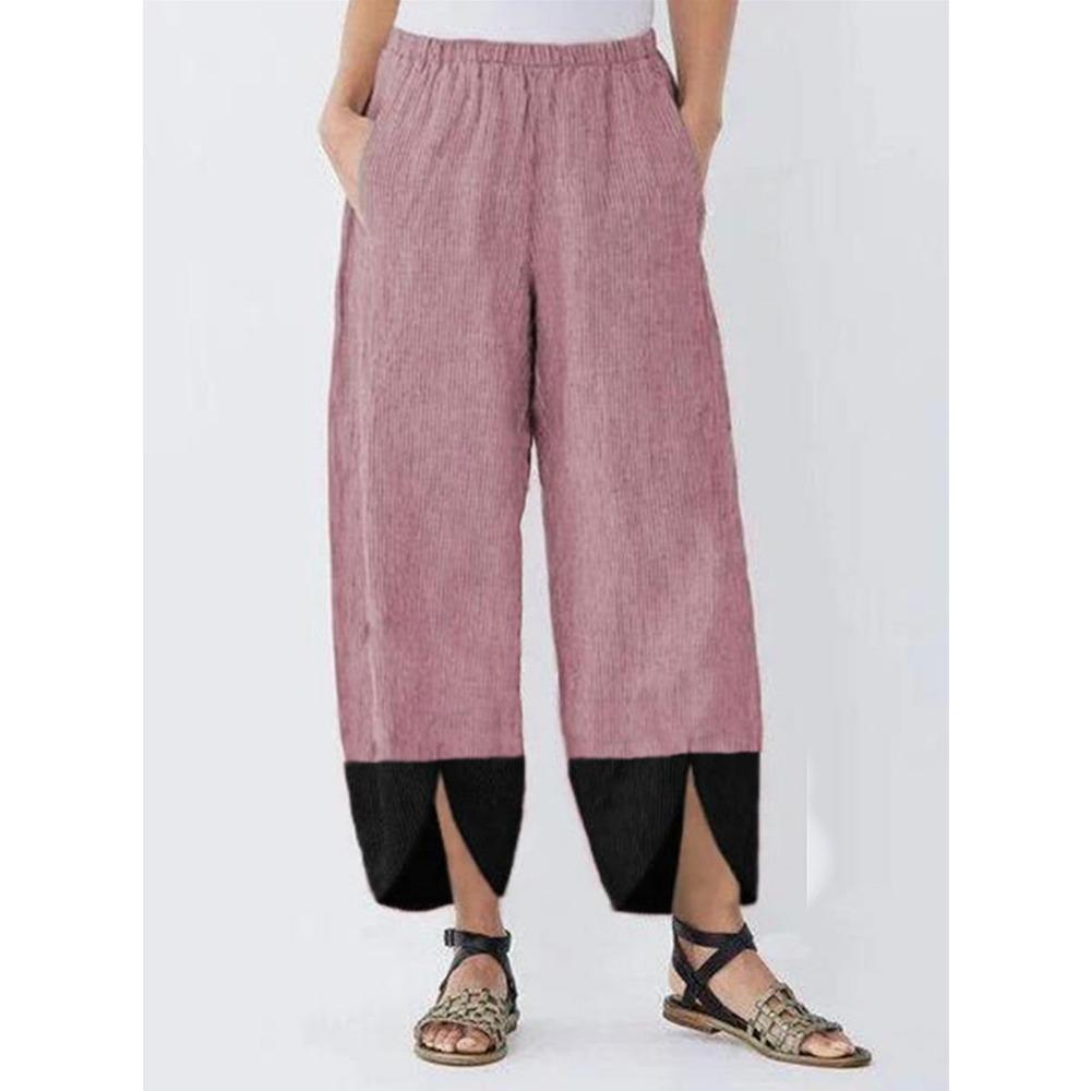 Einfarbig Patchwork Streifen Locker Lässig Gerades Bein Schlitz Kleine Füße Damen Hose