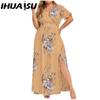 IHUASU L-5XL Women's Fashion Summer Spring Short Sleeve V-Neck Casual Dresses