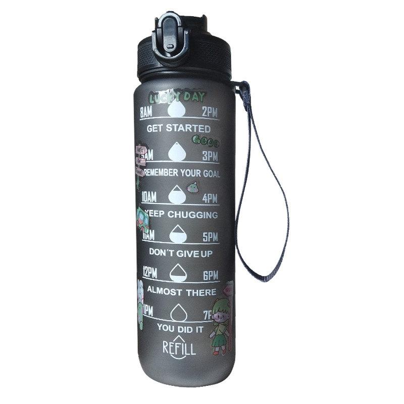 1pc 1000ml Large Capacity Gradient Water Bottle,Water Bottle with Straw 1 Litre Leakproof with Time Marker,for Sports Fitness
