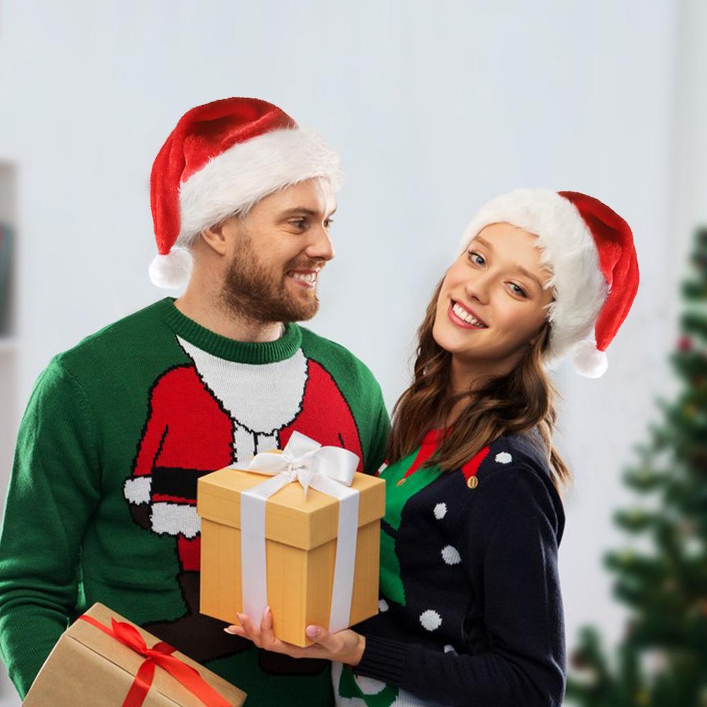 Qiaochi Christmas Decoration Plush Luminous Led Christmas Hat Santa Hat Christmas Supplies