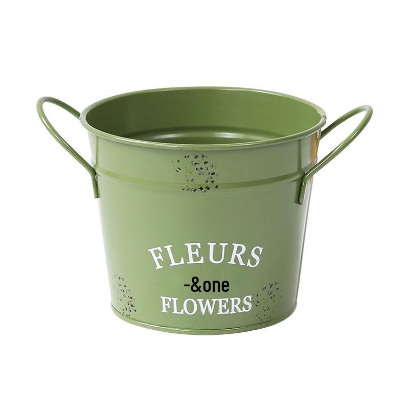 Round Double-Handle Tin Flower Pot - Succulent & Green Plant Balcony Bucket
