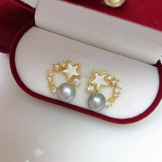 Exquisite Star Garland Pearl Earrings: Gold-Plated Copper with Bead Inlay - Sweet Goddess Style