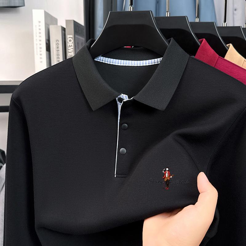 Original Quality Men'S Polo Shirt Solid Color Exquisite Cartoon Embroid Long Sleeve Autumn Lapel T-Shirt Business Trend Menswear