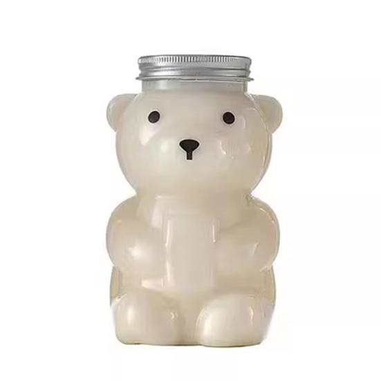 Engangskopp med lokk og sugerør Ergonomisk bjørneformet plastdrikkekopp Drikkeglass Hjemmekontor Bar Daglig bruk