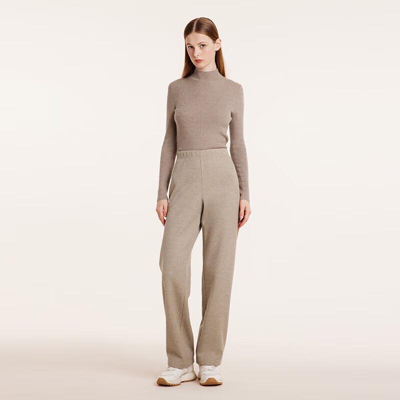 GOELIA Women's Knitted Fleece High-Waist Straight-Leg Trousers