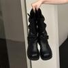 Thick-soled Belt Buckle Trouser Tube Boots Women's 2025 New Pleated Soft Leather Square Head Medium Tube Stacking Boots Tall Knight Boots
