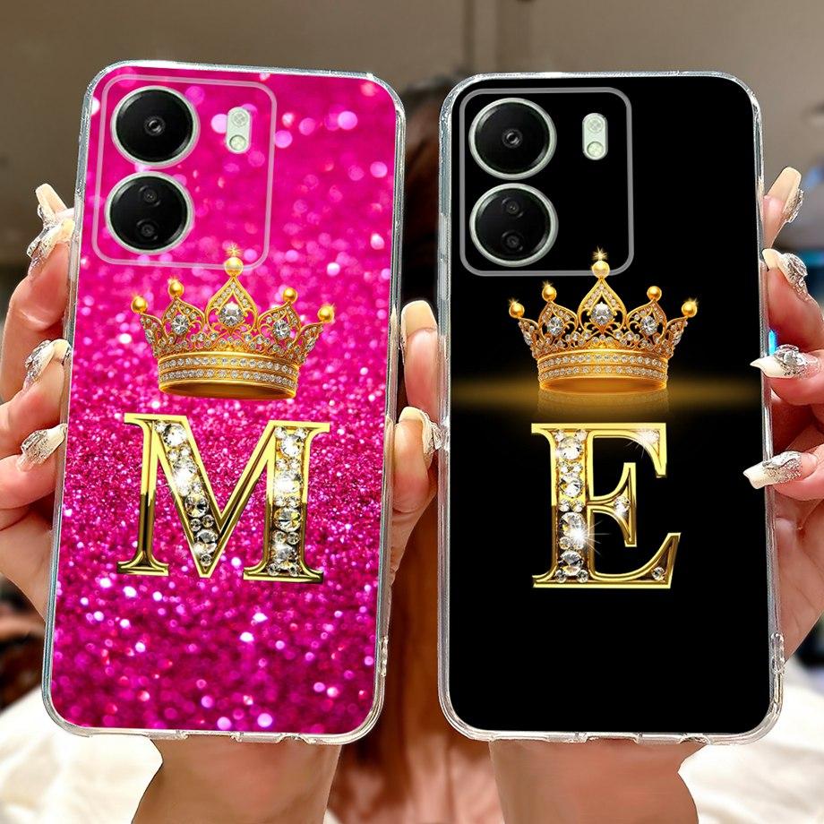 For Xiaomi Redmi 13 13C 4G 5G Soft Silicone Phone Case Crown Letters Initials Cover For Redmi13c 13 C Realme13 Clear Back Cover