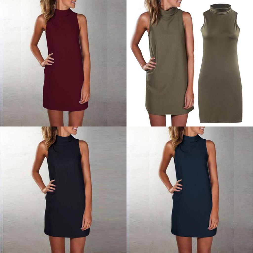 New Women Summer Sexy Party Dress Elegant Sleeveless Turtleneck Mini Dress For Casual Events