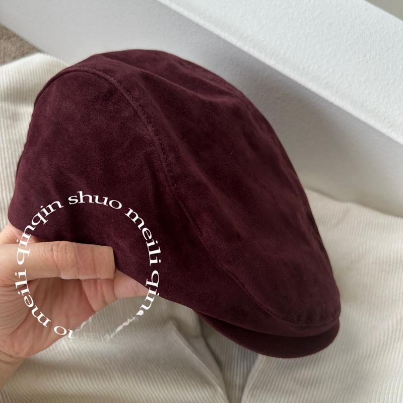 Autumn and Winter Literary and Retro Suede Forward Hat Men's and Women's Face Small Brown Cap Neutral Wind Ins Hat