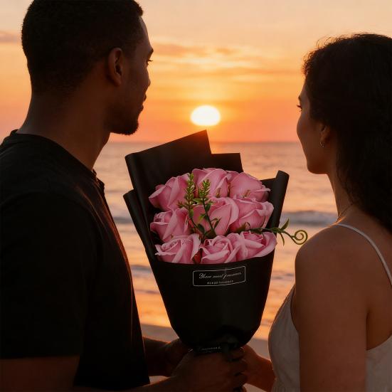 9 Head Handcrafted Decoration Valentine's Day Soap Flower Artificial Rose Bouquet Anniversary Birthday Women Mother Wife