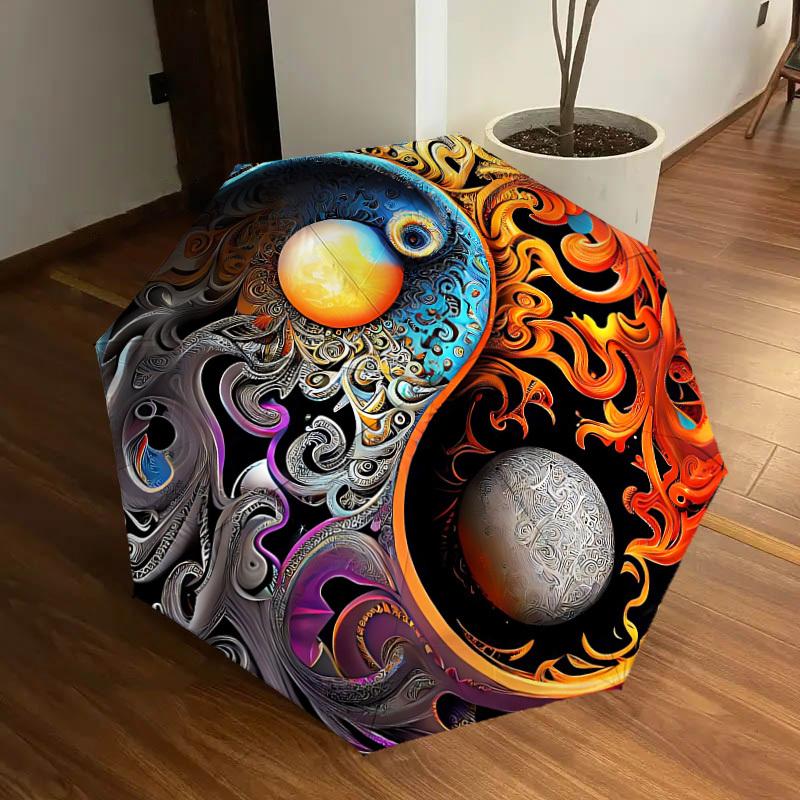 

1pc Cosmic Yin-Yang Symbol Automatic Folding Umbrella, Portable Collapsible Design, 8-Rib Iron Frame, Outdoor Accessory yy250905106