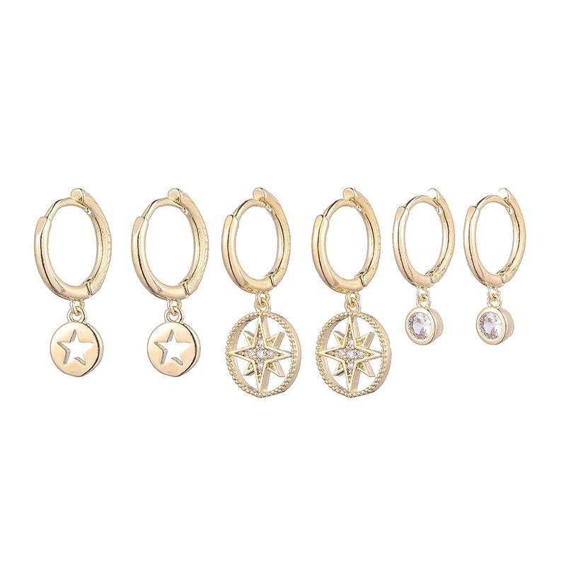ANENJERY 6 stk/sett Skive Stjerne Bøyle Øredobber Sett For 3 par Retro Mote Øredobber Fest Smykker