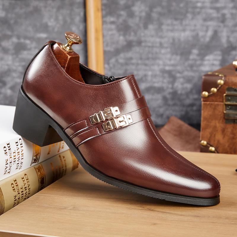 Men's New Arrival Pointed Toe Cuban Shoes - Large Size Casual & Formal Leather Heels for Weddings and Business.