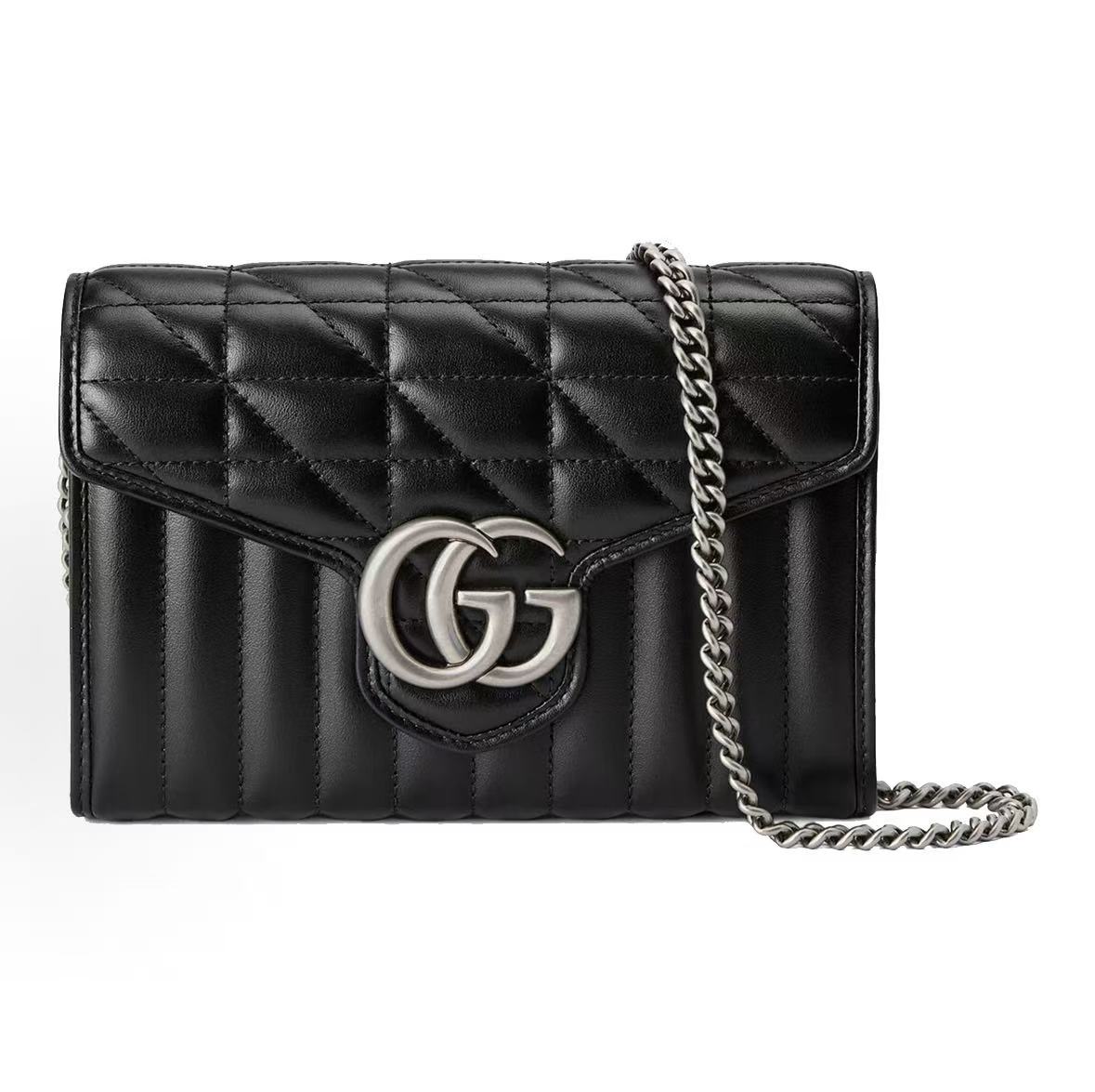 

Gucci Gg Marmont Silver-Labeled Matte Logo Vertical Strip Diagonal Chain Quilted Leather Envelope Bag Basic+Dust Bag чорний
