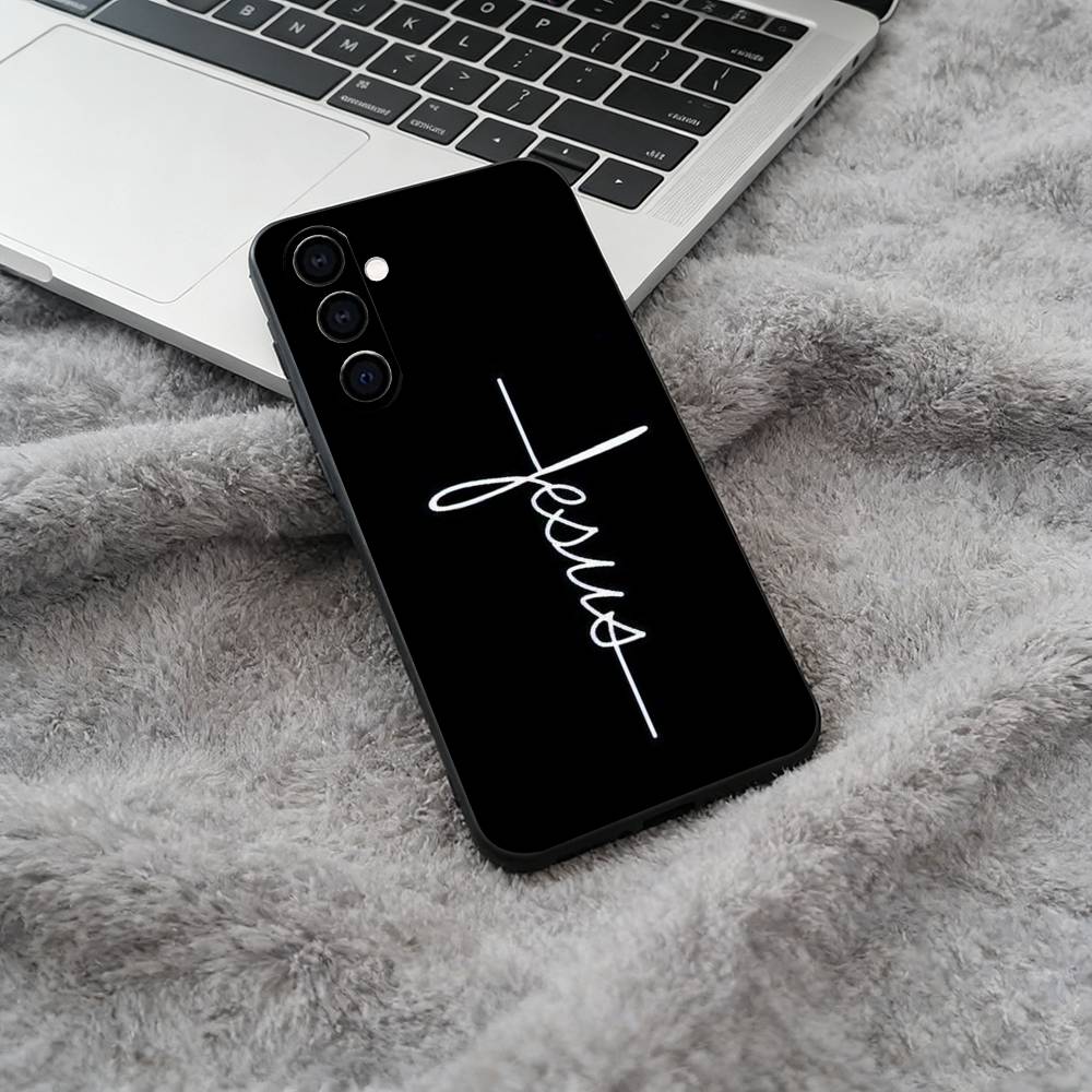 G-God Jesus Cross Soft Silicone phone Case for Samsung Galaxy A73/A71/A72/A70/A53/A52/A51 - Black