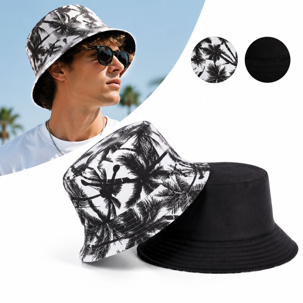 Black White Coconut Tree Printed Hat UV Protection Panama Sun Hat Summer Outdoor Travel