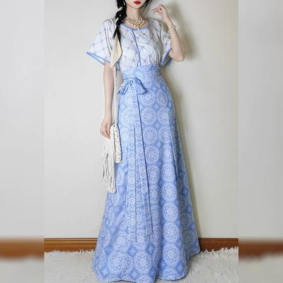 Hanfu Style Dynastie Tang Chinoise pour Femmes, Chemise à Col Suspendu Longueur Taille Jupe Une Pièce Costume Quotidien pour le Trajet pour Femmes