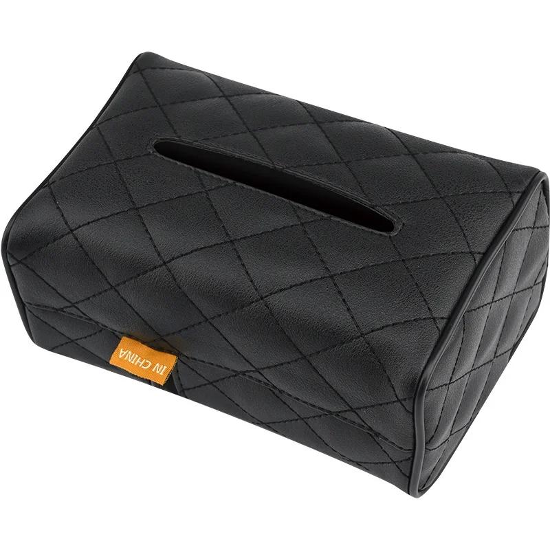 Car Mounted Tissue Box, Checkered Leather Wear-Resistant Tissue Box, Car Seat Backrest Sunshade Suspension Tissue Bag