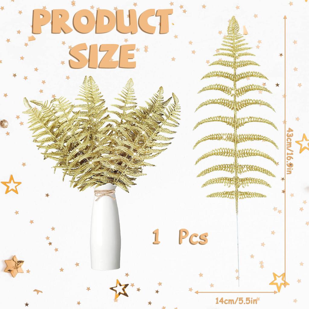 Gold And Silver Simulated Leaves, Glitter Leaf Spray Leaves, Christmas Wedding Diy Party Decorative Bouquet