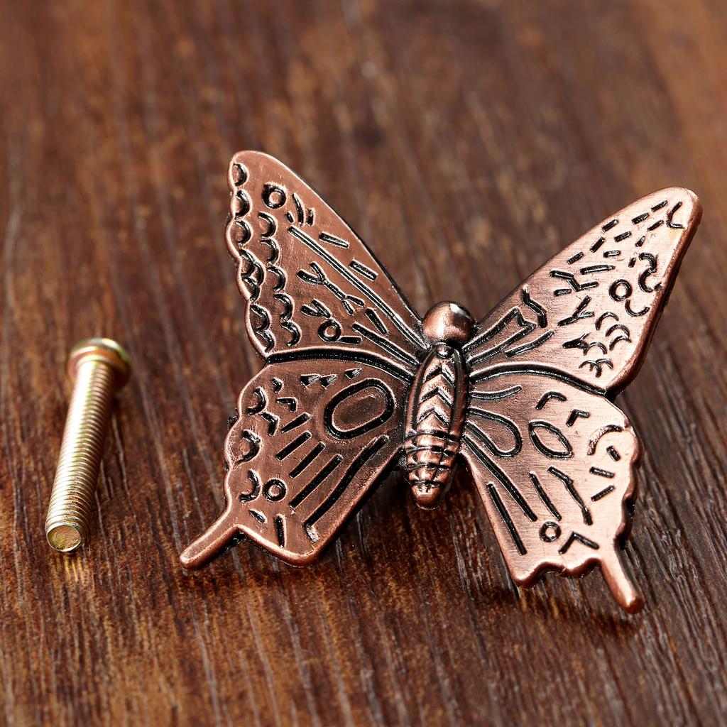 1pc 43mm Butterfly Handle W/screw Vintage Decor Knob Pull Dresser Drawer Cabinet Furniture Hardware Antique Bronze Red Copper