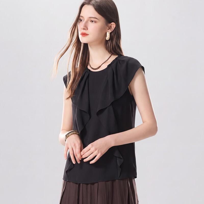 Snowforte Women s 100% Mulberry Silk Ruffle T-shirt L