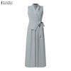 ZANZEA Women Casual Turn Down Collar Summer Sleeveless Wide Leg Jumpsuits
